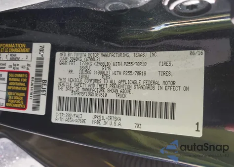 2016 Toyota Tundra Sr 4.6L V8 из США, поврежденный, VIN 5TFRM5F19GX107610